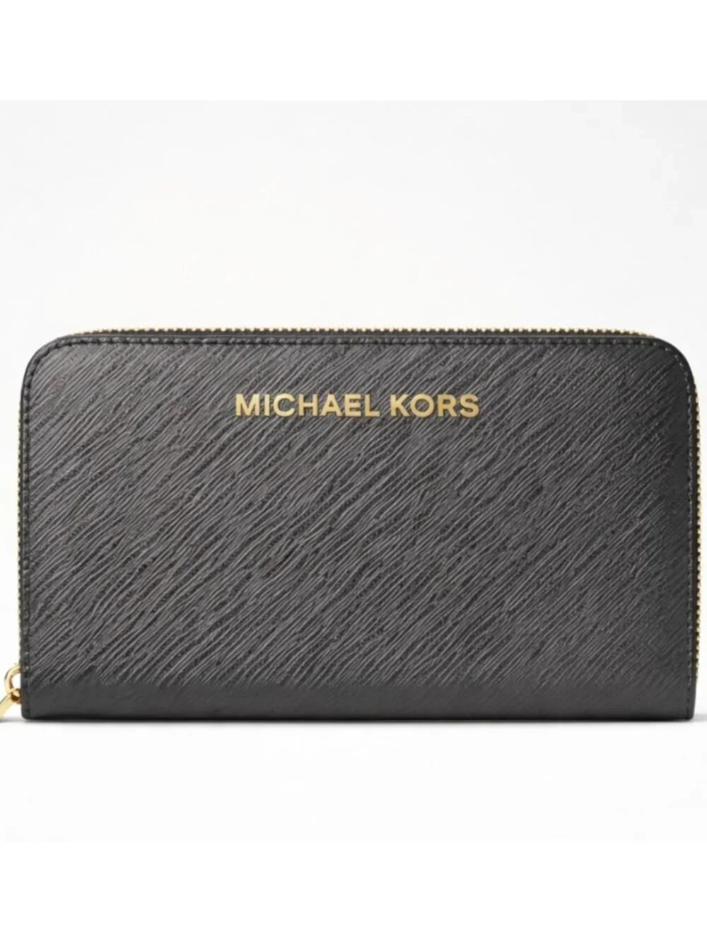 Michael Kors Jet Set Zip Around Wallet Small Saffiano Leather NWT Gold Logo